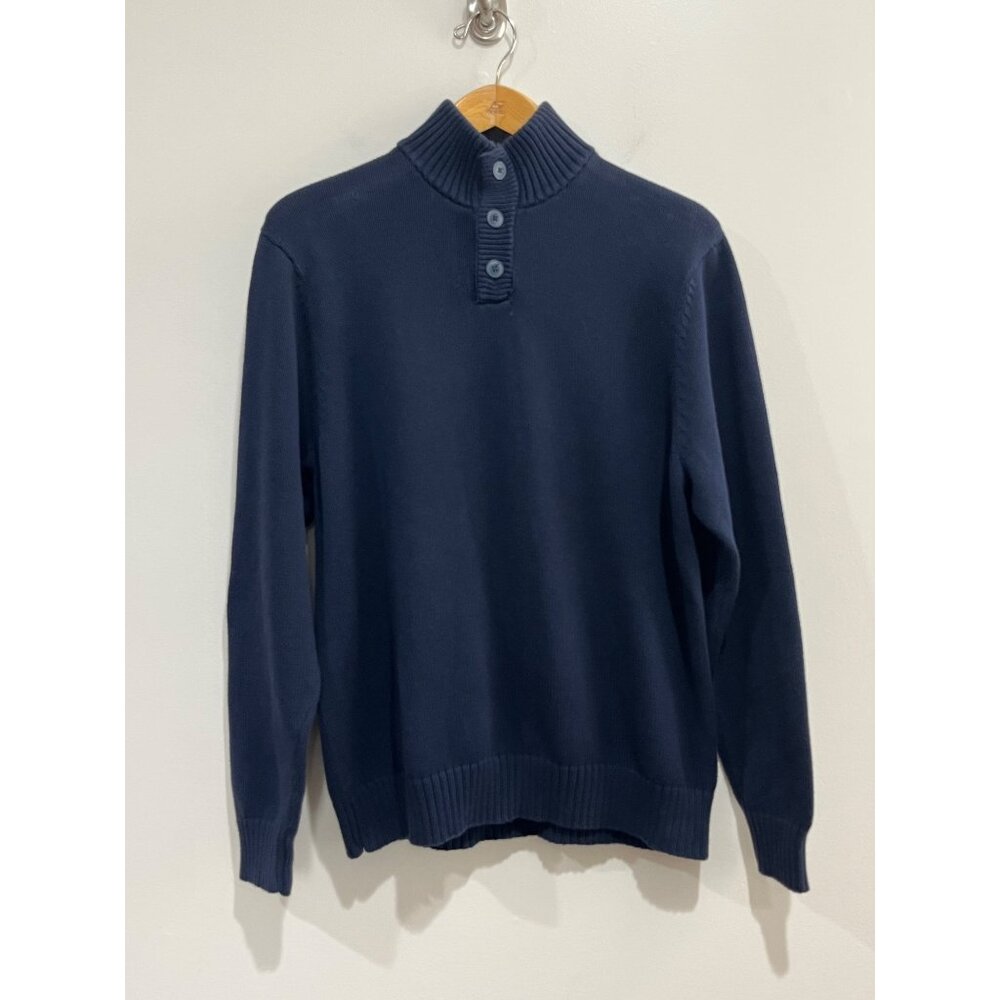 VTG 90s Old Navy Mock Neck Button Up Sweater Mens XL Navy Cotton Fisherman Core